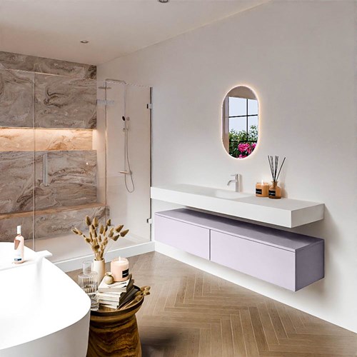 ALAN 170cm mueble de baño Cale 2 cajones. Lavabo suspendido CLOUD Centro 1 orificio color Talc.