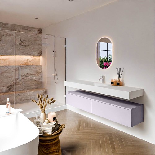ALAN 180cm mueble de baño Cale 2 cajones. Lavabo suspendido CLOUD Centro 1 orificio color Talc.
