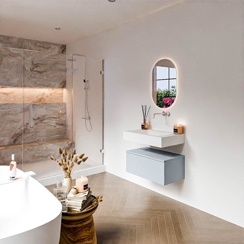 ALAN 70cm mueble de baño Clay 1 cajón. Lavabo suspendido CLOUD Centro sin orificio color Talc.