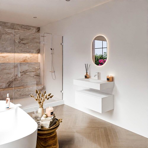 ALAN 80cm mueble de baño Talc 1 cajón. Lavabo suspendido CLOUD Centro 1 orificio color Talc.