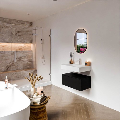 ALAN 70cm mueble de baño Urban 1 cajón. Lavabo suspendido CLOUD Centro 1 orificio color Talc.