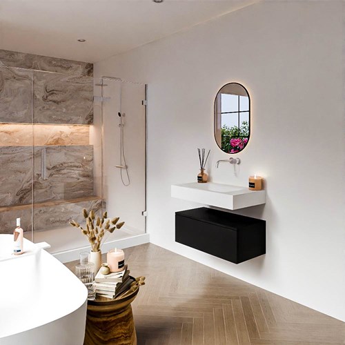 ALAN 80cm mueble de baño Urban 1 cajón. Lavabo suspendido CLOUD Centro sin orificio color Talc.