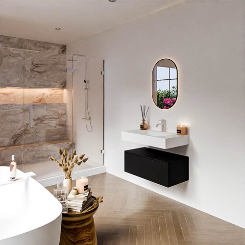 ALAN 80cm mueble de baño Urban 1 cajón. Lavabo suspendido CLOUD Centro 1 orificio color Talc.