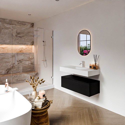 ALAN 100cm mueble de baño Urban 1 cajón. Lavabo suspendido CLOUD Centro 1 orificio color Talc.
