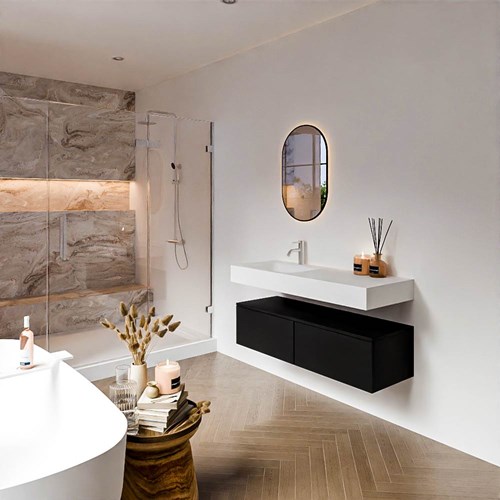 ALAN 120cm mueble de baño Urban 2 cajones. Lavabo suspendido CLOUD Izquierda 1 orificio color Talc.