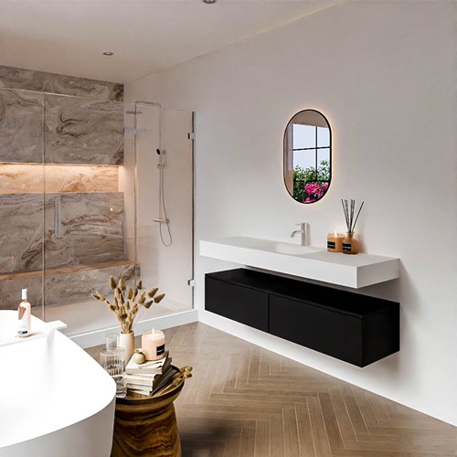 ALAN 150cm mueble de baño Urban 2 cajones. Lavabo suspendido CLOUD Centro 1 orificio color Talc.