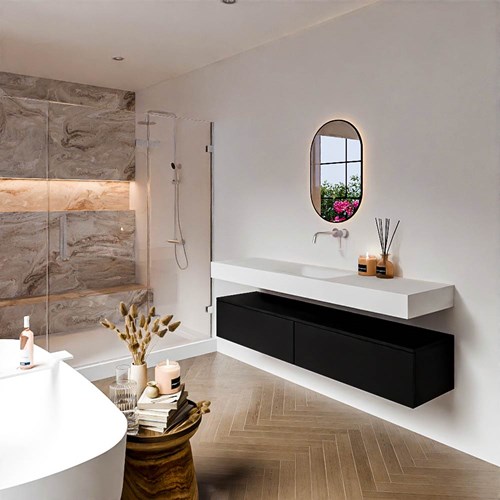 ALAN 170cm mueble de baño Urban 2 cajones. Lavabo suspendido CLOUD Centro sin orificio color Talc.