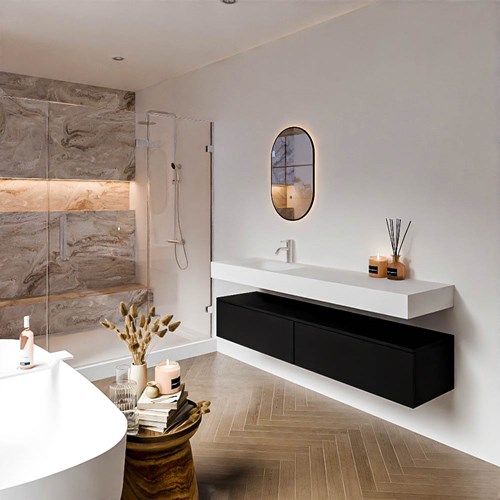 ALAN 170cm mueble de baño Urban 2 cajones. Lavabo suspendido CLOUD Izquierda 1 orificio color Talc.