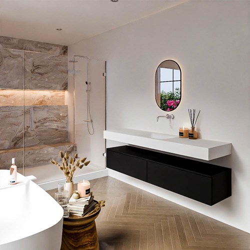 ALAN 180cm mueble de baño Urban 2 cajones. Lavabo suspendido CLOUD Centro sin orificio color Talc.
