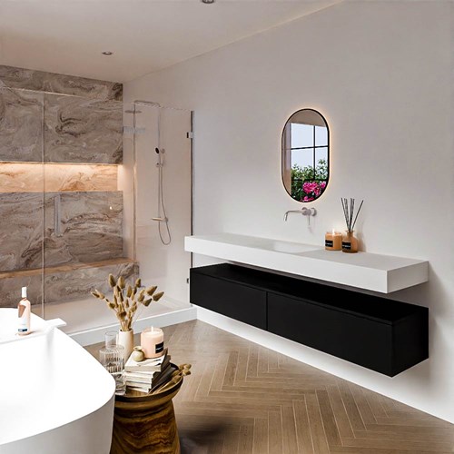 ALAN 190cm mueble de baño Urban 2 cajones. Lavabo suspendido CLOUD Centro sin orificio color Talc.