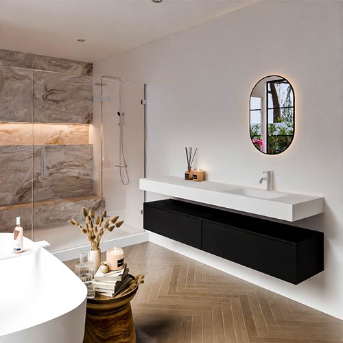 ALAN 190cm mueble de baño Urban 2 cajones. Lavabo suspendido CLOUD Derecho 1 orificio color Talc.