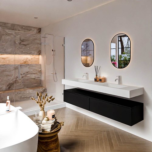 ALAN 190cm mueble de baño Urban 2 cajones. Lavabo suspendido CLOUD Doble 2 orificios color Talc.