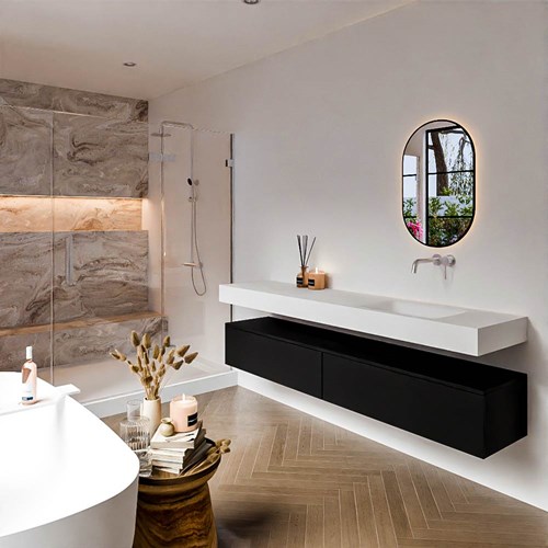 ALAN 200cm mueble de baño Urban 2 cajones. Lavabo suspendido CLOUD Derecho sin orificio color Talc.