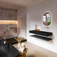 ALAN 120cm badmeubel Melamine planchet Antracite. Vrijhangende wastafel CLOUD Rechts zonder kraangat kleur Urban.