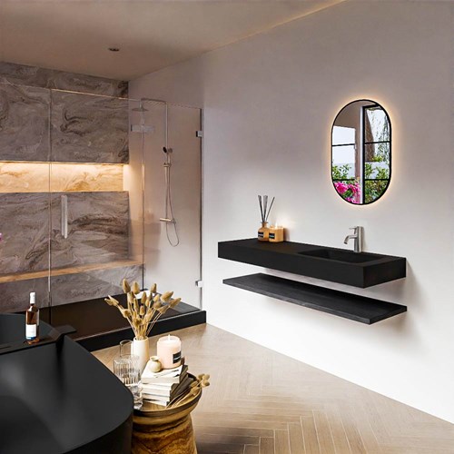 ALAN 130cm mobili da bagno Melamine mensola Antracite. Lavabo sospeso CLOUD Destra 1 foro per rubinetto colore Urban.