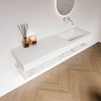 ALAN 150cm bathroom vanity Melamine shelf Carrara. Wall mounted sink CLOUD Right without tab hole color Talc.-2