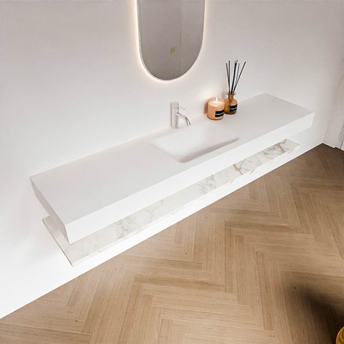 ALAN 190cm meuble de salle de bain Melamine tablette Carrara. Lavabo suspendu CLOUD Centrée 1 foro per rubinetto couleur Talc.-2