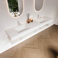 ALAN 190cm badmeubel Melamine planchet Carrara. Vrijhangende wastafel CLOUD Dubbel 2 kraangaten kleur Talc.-2