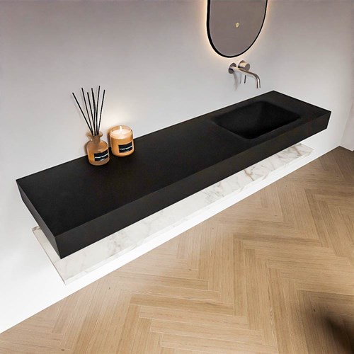 ALAN 180cm meuble de salle de bain Melamine tablette Carrara. Lavabo suspendu CLOUD Droite senza foro per il rubinetto couleur Urban.-2