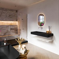 ALAN 110cm meuble de salle de bain Melamine tablette Carrara. Lavabo suspendu CLOUD Gauche senza foro per il rubinetto couleur Urban.
