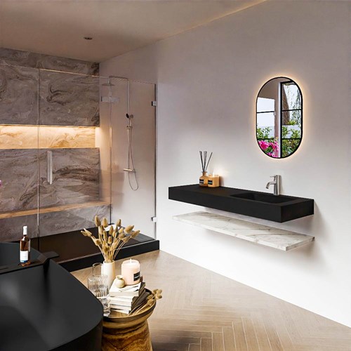 ALAN 130cm mobili da bagno Melamine mensola Carrara. Lavabo sospeso CLOUD Destra 1 foro per rubinetto colore Urban.