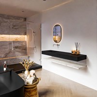 ALAN 160cm badmeubel Melamine planchet Carrara. Vrijhangende wastafel CLOUD Links zonder kraangat kleur Urban.