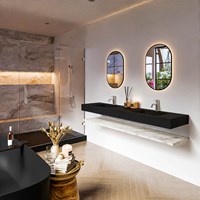 ALAN 190cm badmeubel Melamine planchet Carrara. Vrijhangende wastafel CLOUD Dubbel 2 kraangaten kleur Urban.