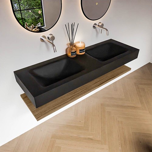 ALAN 140cm badmeubel Melamine planchet Chai. Vrijhangende wastafel CLOUD Dubbel zonder kraangat kleur Urban.-2