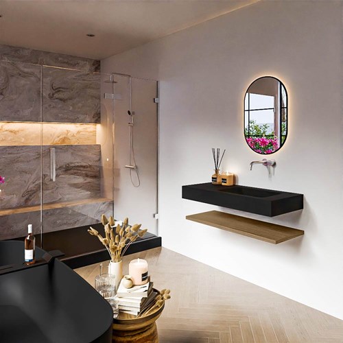ALAN 100cm mueble de baño Melamine estante Chai. Lavabo suspendido CLOUD Derecho sin orificio color Urban.