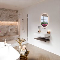 ALAN 70cm mobili da bagno Melamine mensola Dark Brown. Lavabo sospeso CLOUD Centro senza foro per il rubinetto colore Talc.