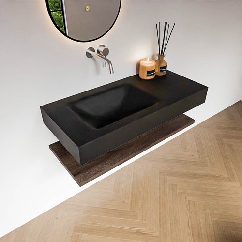 ALAN 100cm badmeubel Melamine planchet Dark Brown. Vrijhangende wastafel CLOUD Links zonder kraangat kleur Urban.-2