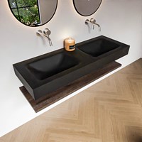 ALAN 130cm mueble de baño Melamine estante Dark Brown. Lavabo suspendido CLOUD Doble sin orificio color Urban.-2