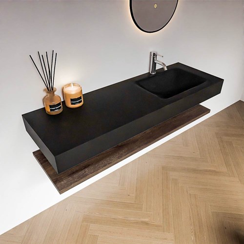 ALAN 140cm mobili da bagno Melamine mensola Dark Brown. Lavabo sospeso CLOUD Destra 1 foro per rubinetto colore Urban.-2