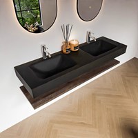 ALAN 150cm meuble de salle de bain Melamine tablette Dark Brown. Lavabo suspendu CLOUD Double 2 fori del rubinetto couleur Urban.-2
