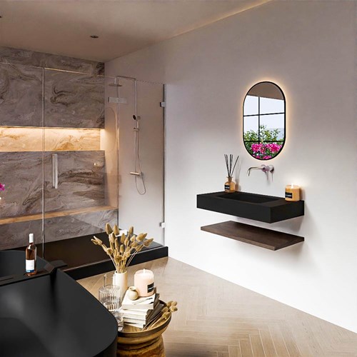 ALAN 80cm meuble de salle de bain Melamine tablette Dark Brown. Lavabo suspendu CLOUD Centrée senza foro per il rubinetto couleur Urban.