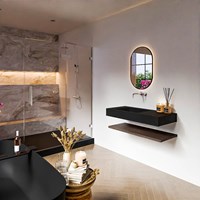 ALAN 100cm badmeubel Melamine planchet Dark Brown. Vrijhangende wastafel CLOUD Links zonder kraangat kleur Urban.