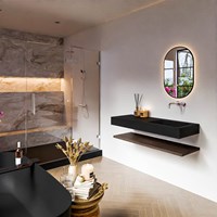 ALAN 120cm mobili da bagno Melamine mensola Dark Brown. Lavabo sospeso CLOUD Destra senza foro per il rubinetto colore Urban.