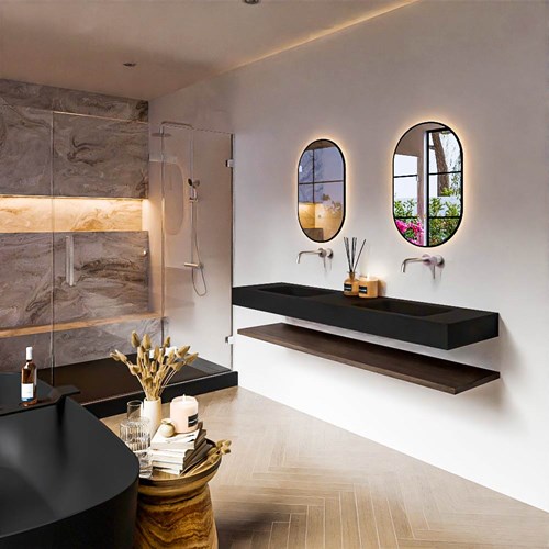 ALAN 170cm badmöbel Melamine ablageregal Dark Brown. Frei hängende waschtisch CLOUD Doppelt kein hahnloch farbe Urban.
