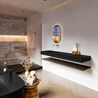 ALAN 180cm badmeubel Melamine planchet Dark Brown. Vrijhangende wastafel CLOUD Links zonder kraangat kleur Urban.