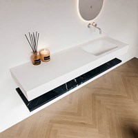 ALAN 160cm mueble de baño Melamine estante Marquina. Lavabo suspendido CLOUD Derecho sin orificio color Talc.-2