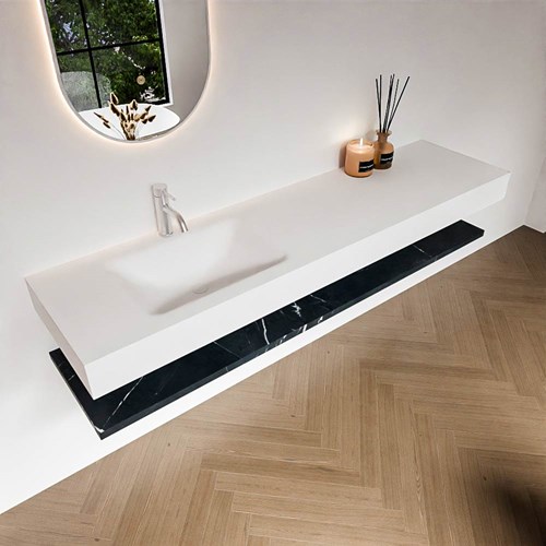 ALAN 180cm mobili da bagno Melamine mensola Marquina. Lavabo sospeso CLOUD Sinistra 1 foro per rubinetto colore Talc.-2