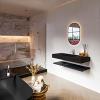 ALAN 110cm meuble de salle de bain Melamine tablette Marquina. Lavabo suspendu CLOUD Centrée 1 foro per rubinetto couleur Urban.
