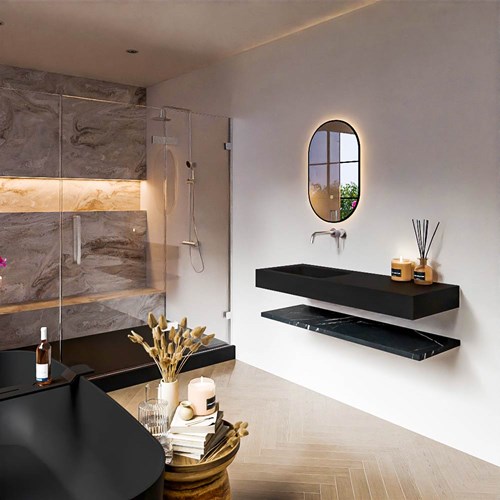 ALAN 120cm mobili da bagno Melamine mensola Marquina. Lavabo sospeso CLOUD Sinistra senza foro per il rubinetto colore Urban.