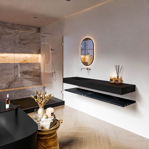 ALAN 170cm badmeubel Melamine planchet Marquina. Vrijhangende wastafel CLOUD Links zonder kraangat kleur Urban.