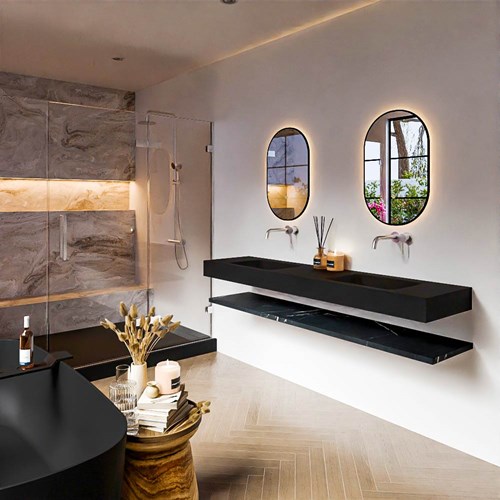 ALAN 190cm mobili da bagno Melamine mensola Marquina. Lavabo sospeso CLOUD Doppio senza foro per il rubinetto colore Urban.
