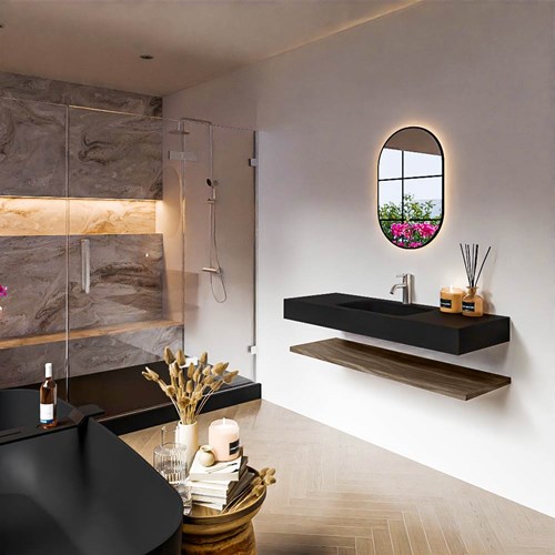 ALAN 120cm mobili da bagno Melamine mensola Mocha. Lavabo sospeso CLOUD Centro 1 foro per rubinetto colore Urban.