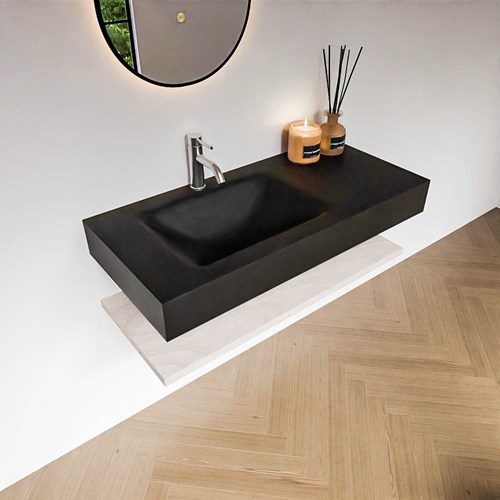 ALAN 100cm meuble de salle de bain Melamine tablette Underlayment. Lavabo suspendu CLOUD Gauche 1 foro per rubinetto couleur Urban.-2