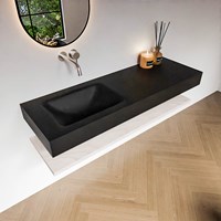 ALAN 140cm meuble de salle de bain Melamine tablette Underlayment. Lavabo suspendu CLOUD Gauche senza foro per il rubinetto couleur Urban.-2