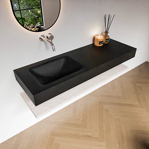 ALAN 140cm meuble de salle de bain Melamine tablette Underlayment. Lavabo suspendu CLOUD Gauche senza foro per il rubinetto couleur Urban.-2