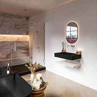 ALAN 70cm badmeubel Melamine planchet Underlayment. Vrijhangende wastafel CLOUD Midden zonder kraangat kleur Urban.